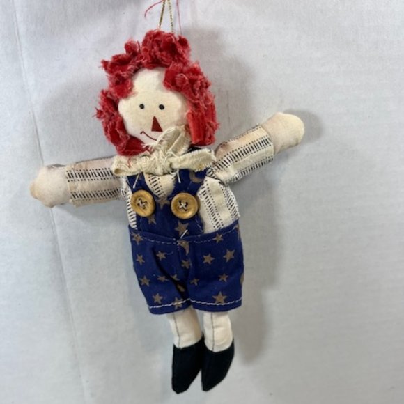 VTG Raggedy Andy Fabric Doll Christmas Holiday Tree Ornament Handmade 7" - Picture 3 of 10